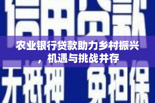济宁农业银行贷款助力乡村振兴，机遇与挑战并存